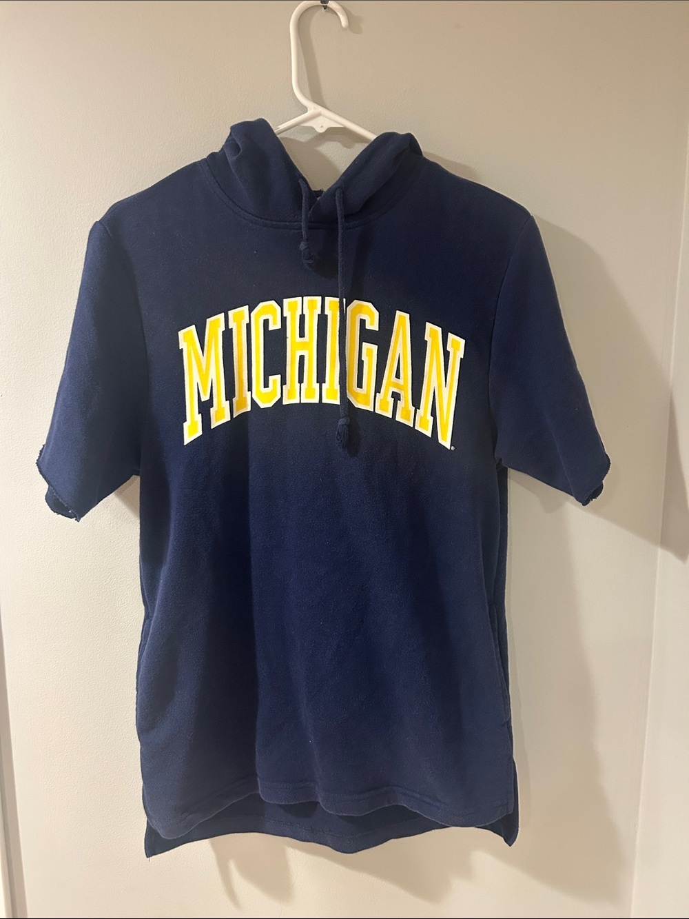 Mitchell & Ness Navy Short Sleeve Hoodie with Yellow Michigan Logo